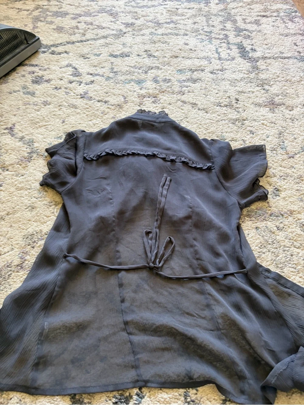 Vintage Suzy Shier Sheer Mesh Ruffle Toe Back Babydoll Blouse - Picture 4 of 4